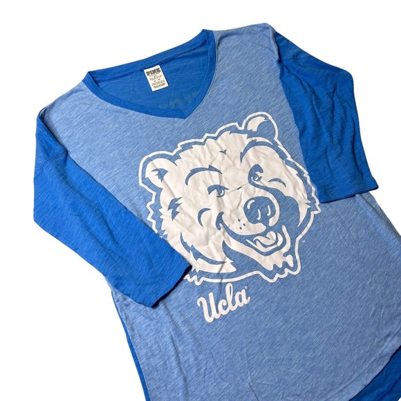 UCLA Bruins T Shirt Women M Blue PINK Victoria's Secret  Bear Graphic Oversized‎ - Picture 1 of 12